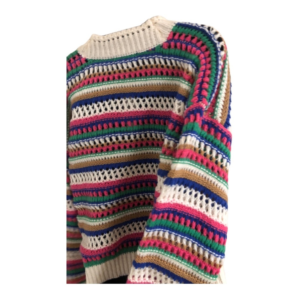 Vigoss Cream multistriped crochet‎ knit grandpa cardigan sweater size large new - Picture 11 of 16